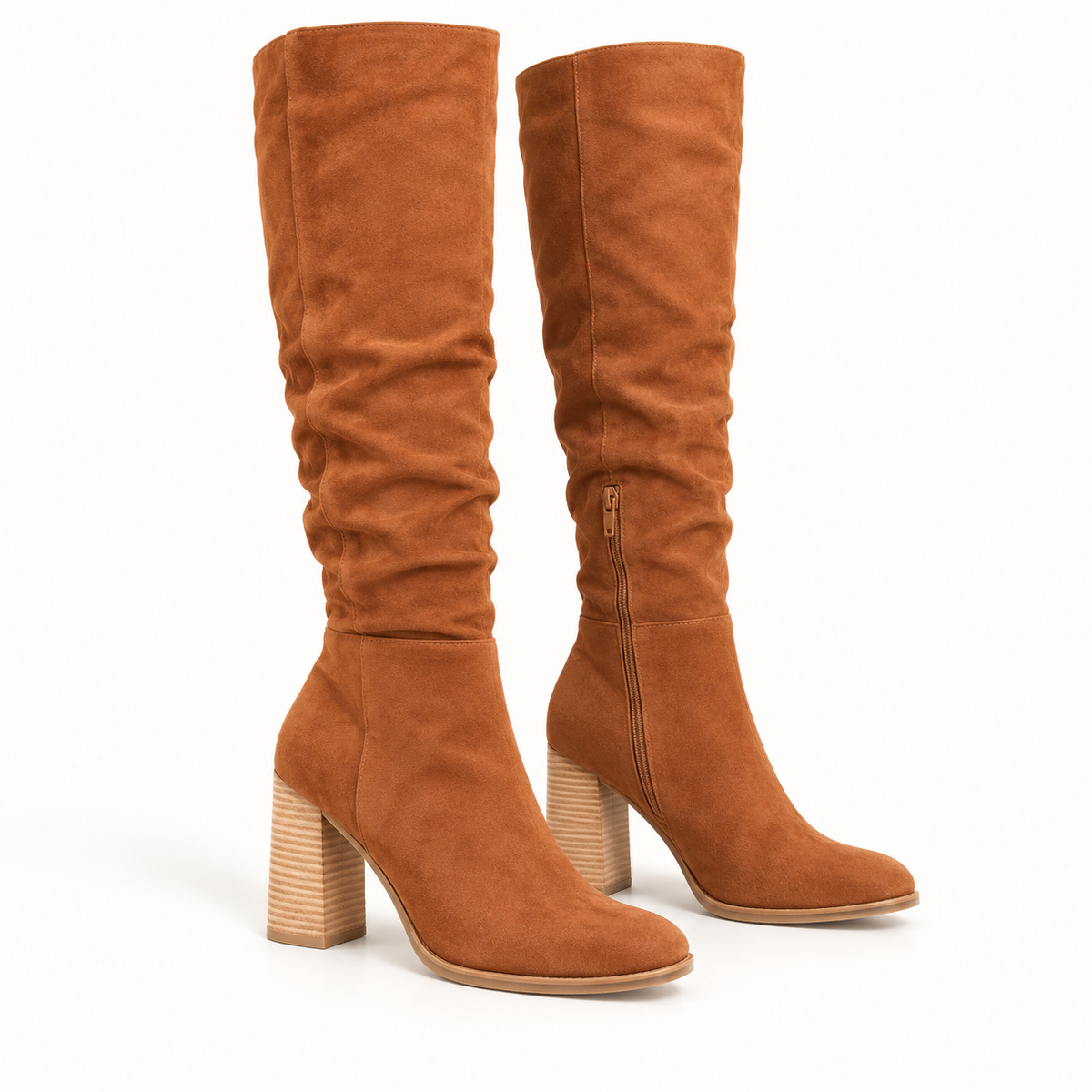 Women's block-heel knee-high boots, A Brown option, clear product view