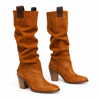 Women's block-heel knee-high boots, Brown option, clear product view