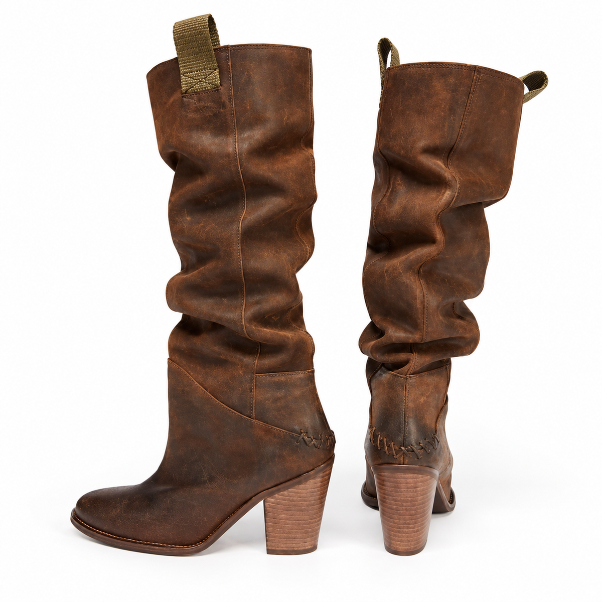Women's block-heel knee-high boots, Coffee option, clear product view