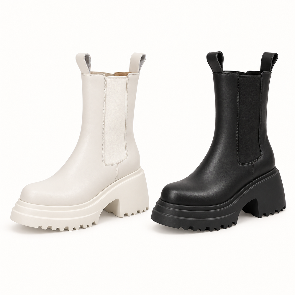 Chunky Chelsea boots in cream and black
