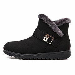 Women's faux-fur-trim side-zip winter boot in Black, clear studio product view