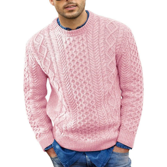 Men’s Cable-Knit Crew-Neck Sweater – Textured Long-Sleeve Pullover with Ribbed Trims for Cold-Weather Wear