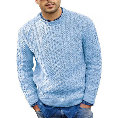 Men’s Cable-Knit Crew-Neck Sweater – Textured Long-Sleeve Pullover with Ribbed Trims for Cold-Weather Wear