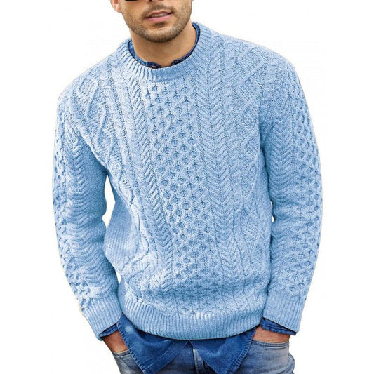 Men’s Cable-Knit Crew-Neck Sweater – Textured Long-Sleeve Pullover with Ribbed Trims for Cold-Weather Wear
