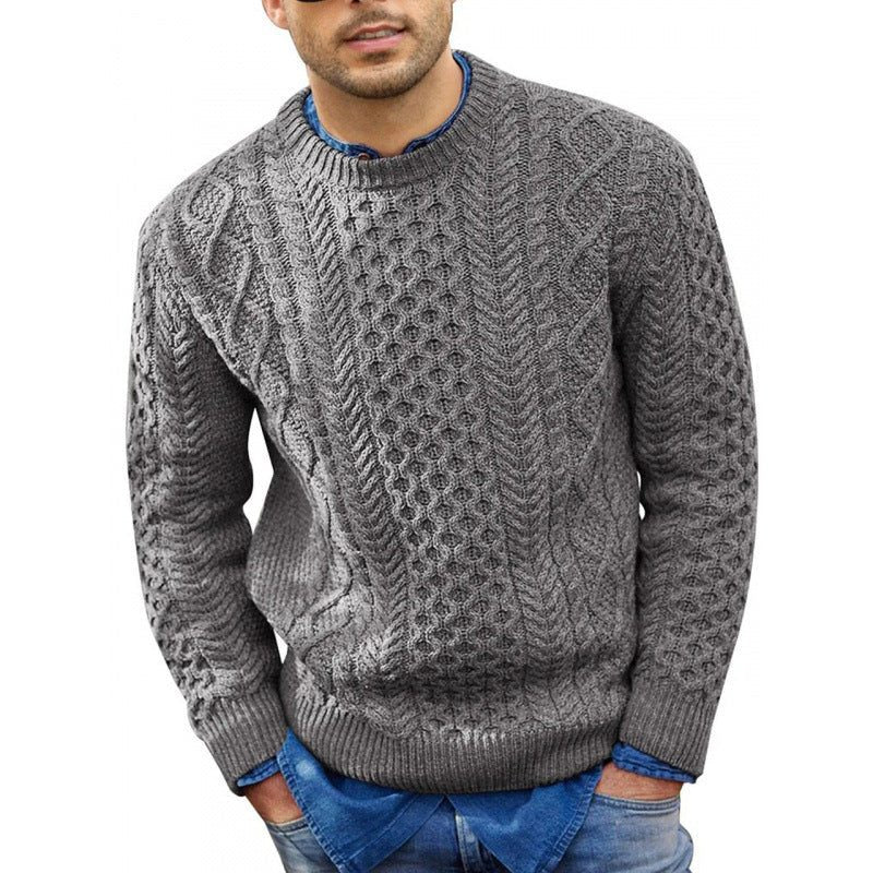 Men’s Cable-Knit Crew-Neck Sweater – Textured Long-Sleeve Pullover with Ribbed Trims for Cold-Weather Wear