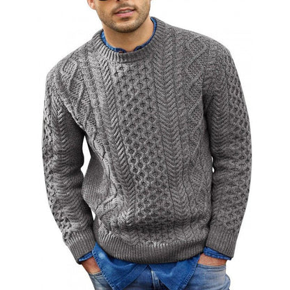 Men’s Cable-Knit Crew-Neck Sweater – Textured Long-Sleeve Pullover with Ribbed Trims for Cold-Weather Wear
