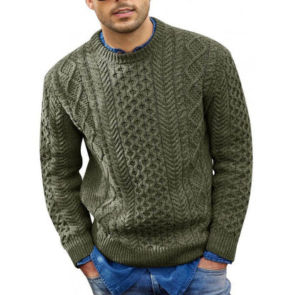 Men’s Cable-Knit Crew-Neck Sweater – Textured Long-Sleeve Pullover with Ribbed Trims for Cold-Weather Wear