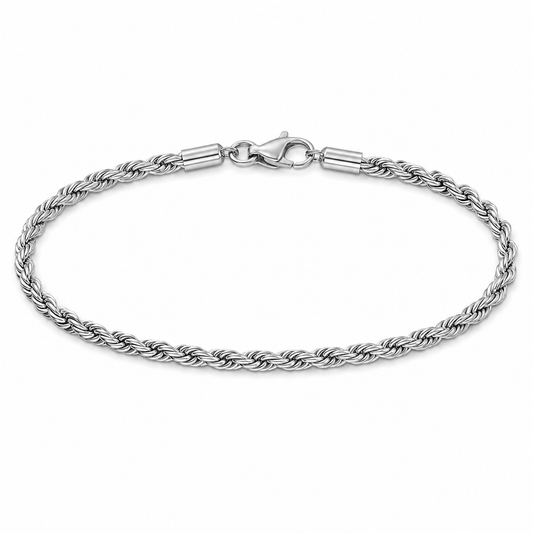 Men’s 3 mm silver-tone rope bracelet, 8 inch, on pure white