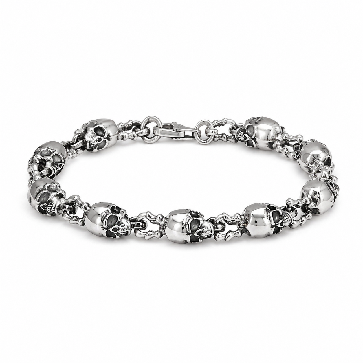 S925 silver punk skull bracelet on white