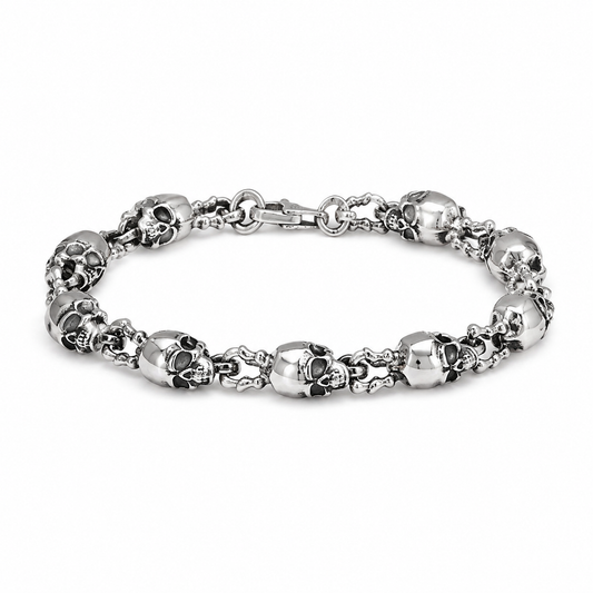 S925 silver punk skull bracelet on white