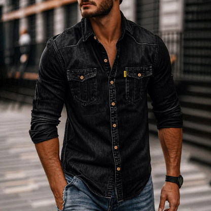 Men’s Denim Long-Sleeve Shirt – Casual Button-Up with Chest Pockets for Everyday Wear