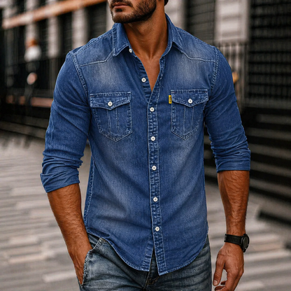 Men’s Denim Long-Sleeve Shirt – Casual Button-Up with Chest Pockets for Everyday Wear