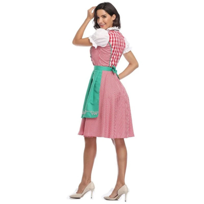 Women’s Check Dirndl Dress – Lace-Up Oktoberfest Midi with Apron