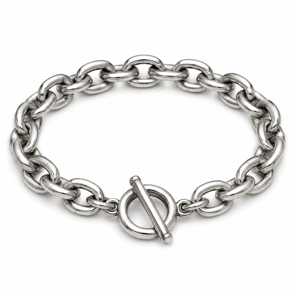 Men's silver 9mm OT toggle link bracelet on white