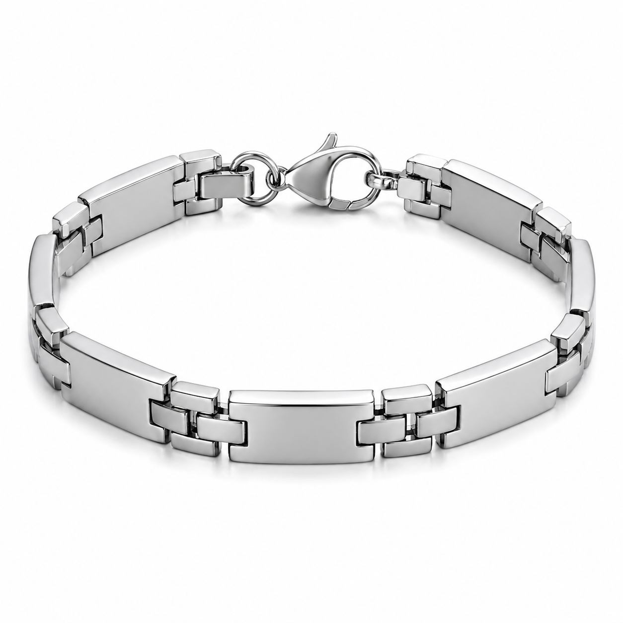 Men's silver 10mm rectangular link bracelet on white