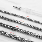 Supplier width comparison for 3mm, 4mm, 5mm and 6mm silver-tone wheat chains