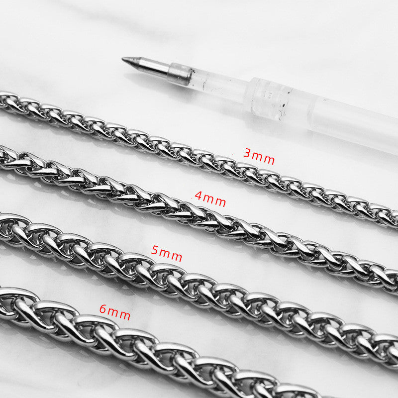 Supplier width comparison for 3mm, 4mm, 5mm and 6mm silver-tone wheat chains
