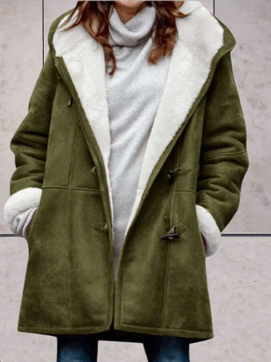 Women’s Sherpa-Lined Hooded Duffle Coat – Warm Toggle-Front Winter Layer for Everyday Cold-Weather Wear