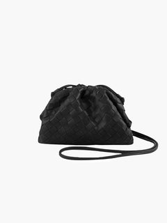 Women’s Woven Vegan Leather Pouch Bag – Drawstring Shoulder Bag with Slim Strap for Day and Evening Wear