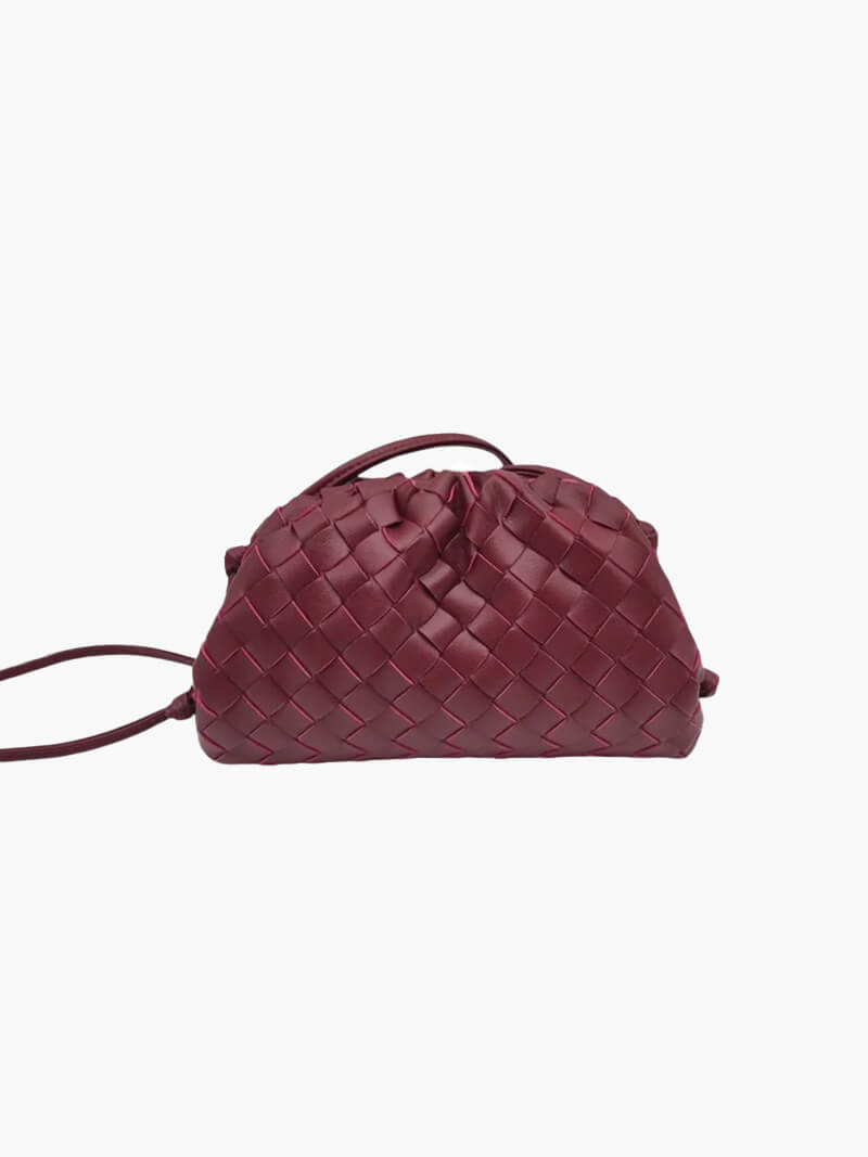 Women’s Woven Vegan Leather Pouch Bag – Drawstring Shoulder Bag with Slim Strap for Day and Evening Wear