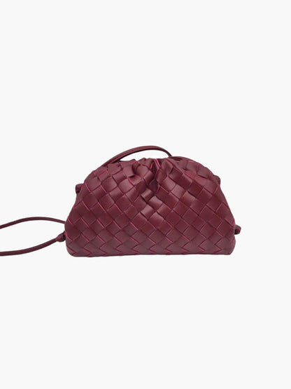 Women’s Woven Vegan Leather Pouch Bag – Drawstring Shoulder Bag with Slim Strap for Day and Evening Wear