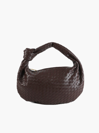 Women’s Woven Shoulder Bag – Knotted Handle Compact Hobo Handbag for Day and Evening Wear