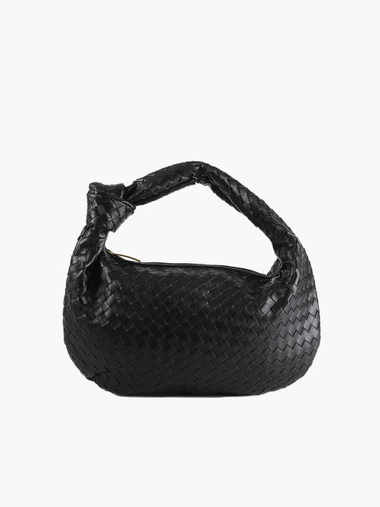 Women’s Woven Shoulder Bag – Knotted Handle Compact Hobo Handbag for Day and Evening Wear