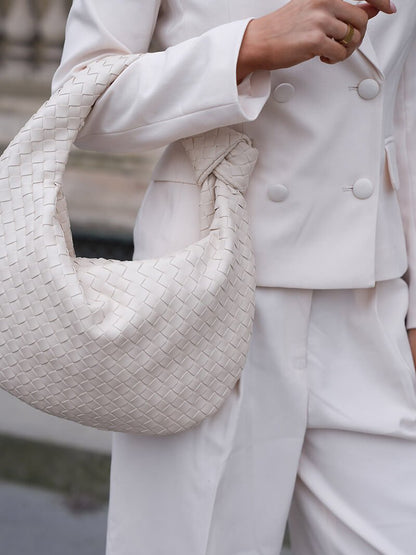 Women’s Woven Shoulder Bag – Knotted Handle Compact Hobo Handbag for Day and Evening Wear