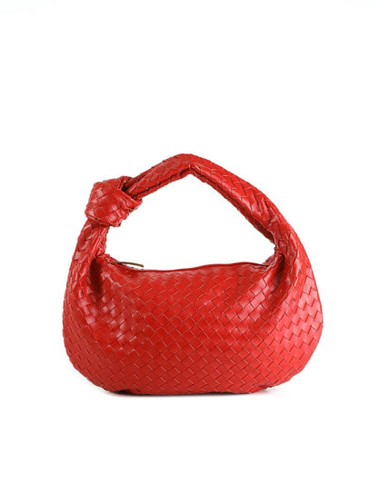 Women’s Woven Shoulder Bag – Knotted Handle Compact Hobo Handbag for Day and Evening Wear