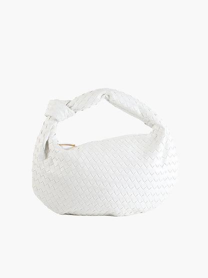 Women’s Woven Shoulder Bag – Knotted Handle Compact Hobo Handbag for Day and Evening Wear