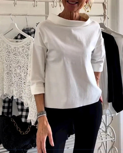 Women’s Boat-Neck Blouse – Relaxed Three-Quarter Sleeve Top for Everyday and Office Wear
