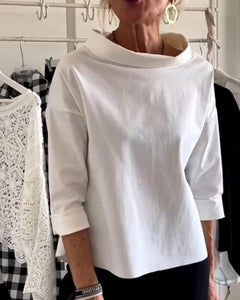 Women’s Boat-Neck Blouse – Relaxed Three-Quarter Sleeve Top for Everyday and Office Wear