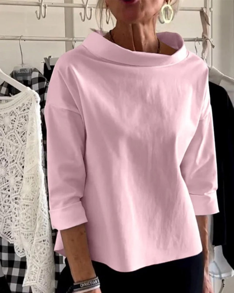 Women’s Boat-Neck Blouse – Relaxed Three-Quarter Sleeve Top for Everyday and Office Wear