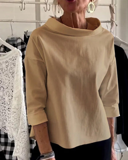 Women’s Boat-Neck Blouse – Relaxed Three-Quarter Sleeve Top for Everyday and Office Wear