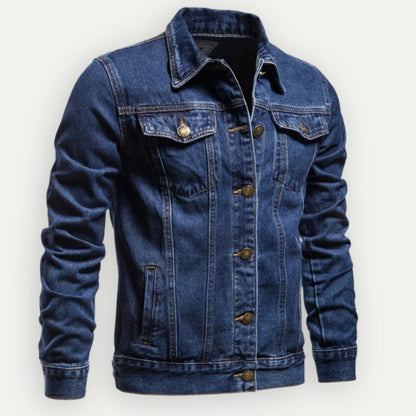 Men’s Classic Denim Jacket – Button-Front Trucker Style with Flap Chest Pockets for Casual Everyday Wear