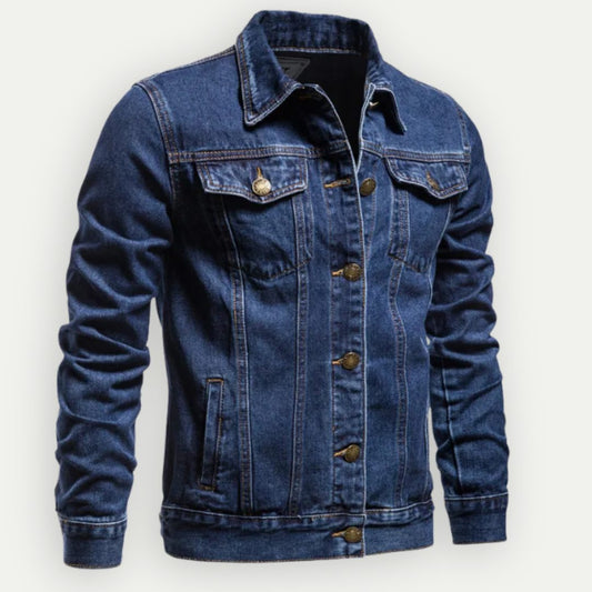 Men’s Classic Denim Jacket – Button-Front Trucker Style with Flap Chest Pockets for Casual Everyday Wear