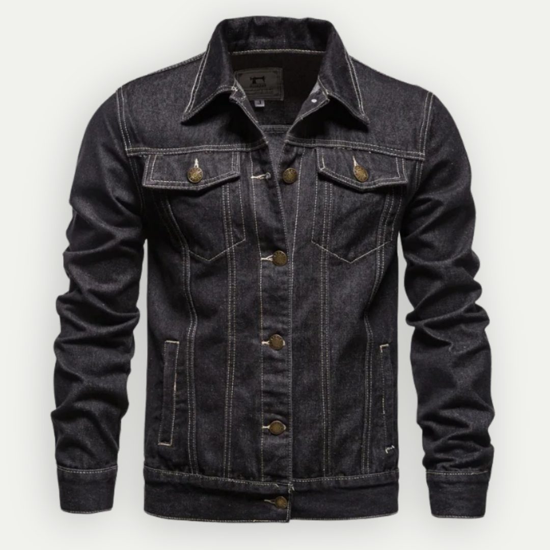 Men’s Classic Denim Jacket – Button-Front Trucker Style with Flap Chest Pockets for Casual Everyday Wear