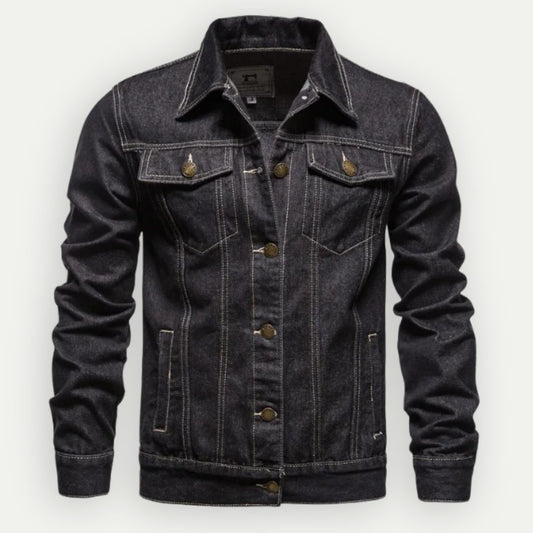 Men’s Classic Denim Jacket – Button-Front Trucker Style with Flap Chest Pockets for Casual Everyday Wear