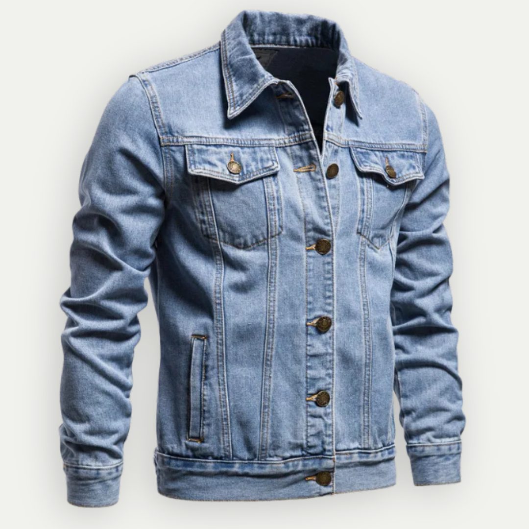 Men’s Classic Denim Jacket – Button-Front Trucker Style with Flap Chest Pockets for Casual Everyday Wear