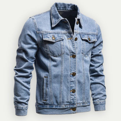 Men’s Classic Denim Jacket – Button-Front Trucker Style with Flap Chest Pockets for Casual Everyday Wear
