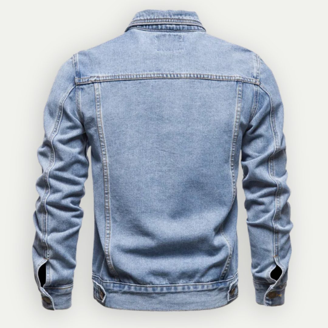 Men’s Classic Denim Jacket – Button-Front Trucker Style with Flap Chest Pockets for Casual Everyday Wear