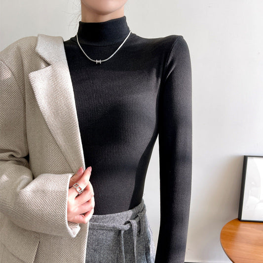Women’s Fine-Rib Mock-Neck Sweater – Slim Long-Sleeve Essential for Autumn Layering