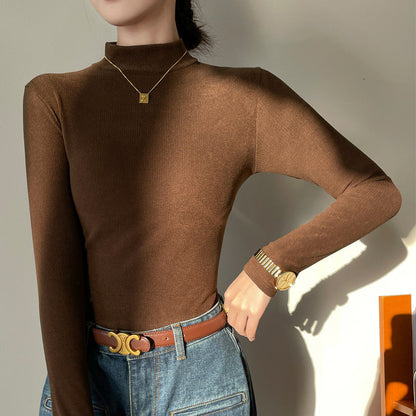 Women’s Fine-Rib Mock-Neck Sweater – Slim Long-Sleeve Essential for Autumn Layering