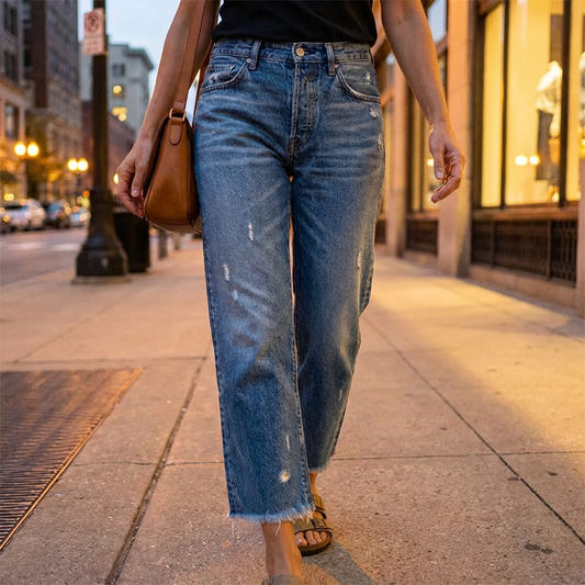 Women’s High-Waist Jeans – Straight-Leg Cropped Jeans in Faded Wash