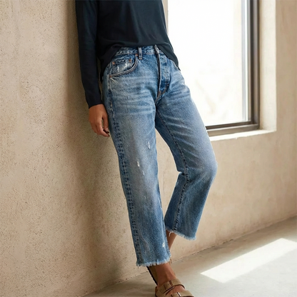 Women’s High-Waist Jeans – Straight-Leg Cropped Jeans in Faded Wash