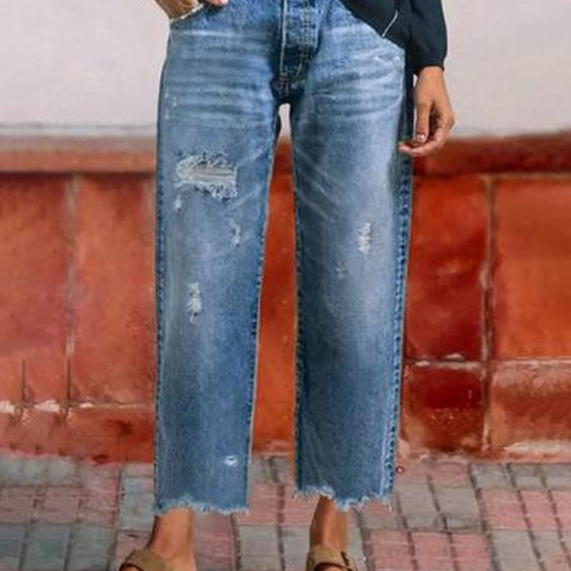 Women’s High-Waist Jeans – Straight-Leg Cropped Jeans in Faded Wash