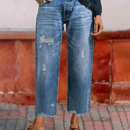 Women’s High-Waist Jeans – Straight-Leg Cropped Jeans in Faded Wash
