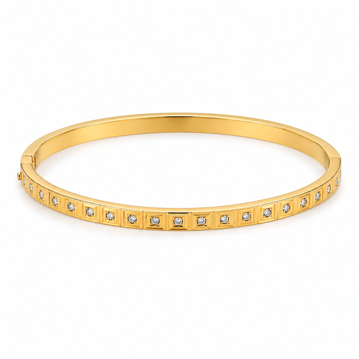 Gold square-diamond stainless steel bracelet on white