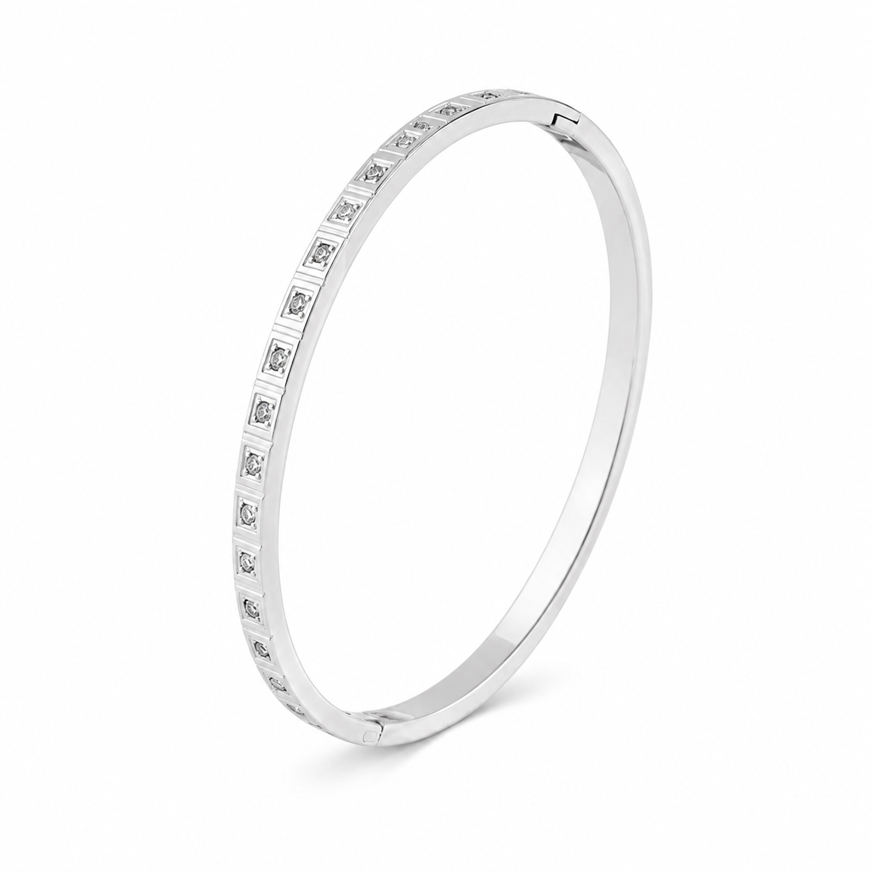 Silver square-diamond stainless steel bracelet on white