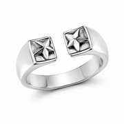 Men's silver tone adjustable geometric star open ring